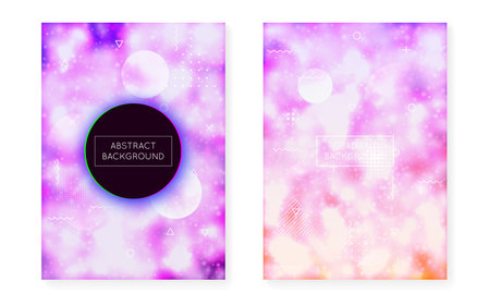 Holographic Pattern. Tech Banner. Violet Round Background. Neonのイラスト素材