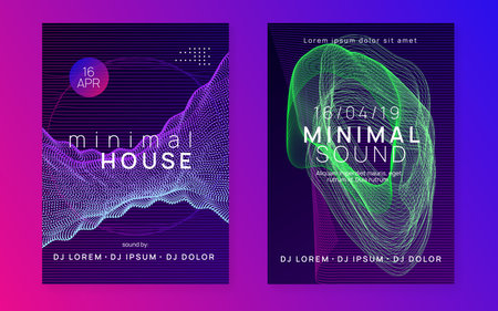 Trance party. Dynamic fluid shape and line. Bright discotheque brochure set. Neon trance party flyer. Electro dance music. electronic sound. club dj poster. Techno fest event.のイラスト素材