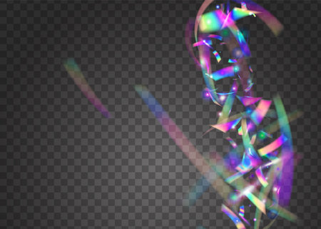 Birthday Confetti. Violet Disco Glare. Party Prism. Festive Foil. Hologram Texture. Holiday Art. Falling Glitter. Retro Abstract Template. Purple Birthday Confettiのイラスト素材