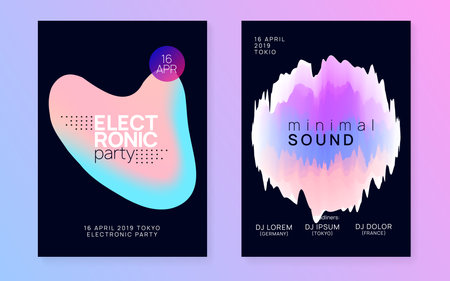Dance Flyer. Techno And Show Design. Abstract Background For Cover Vector. Bright Music Banner. Trendy Glitch For Invitation. Pink And Blue Dance Flyerのイラスト素材