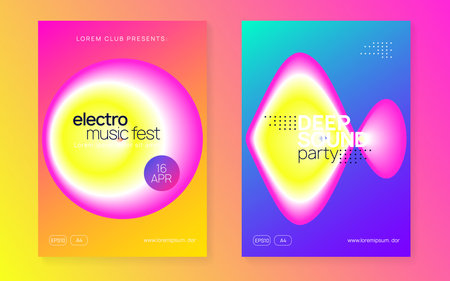 Music Party. Dynamic Background For Set Layout. Bright Techno Event. Linear Glitch For Invitation. Club And Nightlife Vector. Pink And Yellow Music Partyのイラスト素材