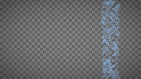 Snowflakes frame on transparent background. Christmas and Happy New Year. Isolated horizontal snowflakes frame for banners, gift cards, party invitation, partner compliment and special business offerのイラスト素材