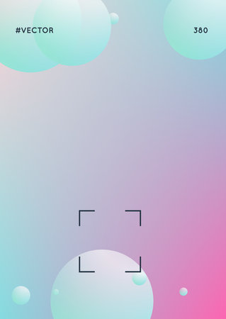 Cover fluid with round shapes. Gradient circles on holographic background. Modern hipster template for placards, banners, flyers, report, brochure. Minimal cover fluid in vibrant neon colors.のイラスト素材
