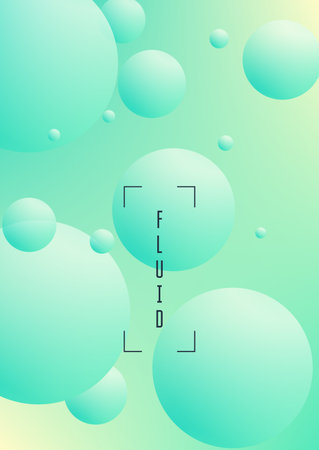 Holographic fluid with radial circles. Geometric shapes on gradient background. Modern hipster template for poster, covers, banners, flyers, report, brochure. Minimal holographic fluid in neon colors.のイラスト素材