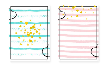 Gold Foil Pattern. Rose Concept. Hand Drawn Painting Set. White Stylish Wallpaper. Golden Gatsby Invite. Stripe Glowing Element. Pink Holiday Particle. Turquoise Gold Foil Patternのイラスト素材