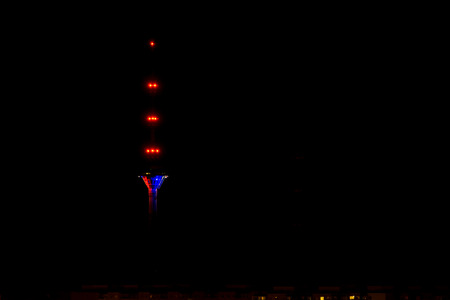 Tallinn, Estonia - November 15, 2015: Tallinn TV Tower in colors of France in memoriam of victims of terrorist attack in Parisのeditorial素材