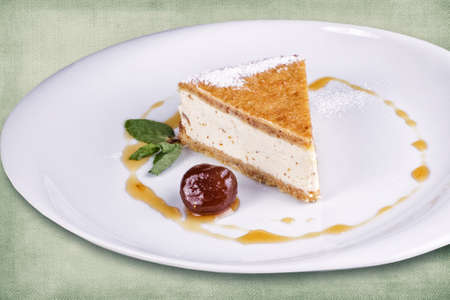 restaurant dish consisting of dessert cake with souffleの写真素材