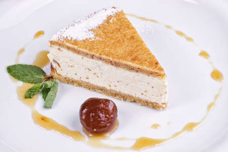 restaurant dish consisting of dessert cake with souffleの写真素材