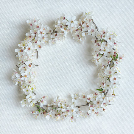 Delicate cute spring sakura flowers close up with copy space for design.の写真素材
