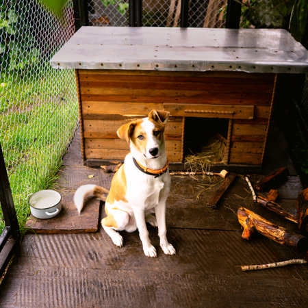 Cute little friendly dog â€‹â€‹in his enclosure