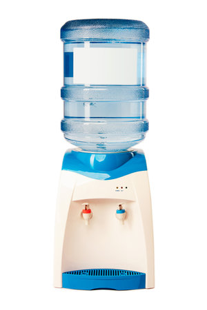 White cooler with water bottle isolated on white backgroundの写真素材