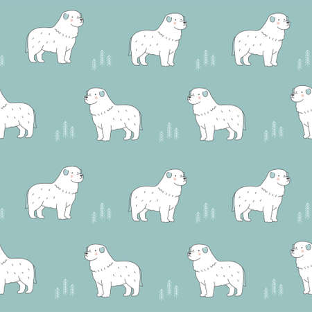 Vector Great Pyrenees dog illustration seamless repeat patternのイラスト素材