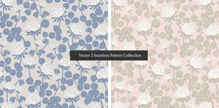 Vector Clover flower and leaf illustration motif seamless repeat pattern collection set pattern artwork digital file fashion or home decor print fabric textileのイラスト素材