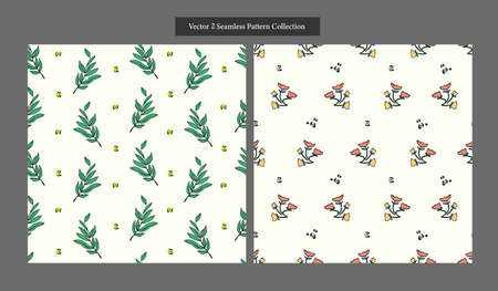 Vector retro small wild flower illustration motif seamless repeat pattern collection set digital file pattern artwork fashion home decor print fabric textileのイラスト素材