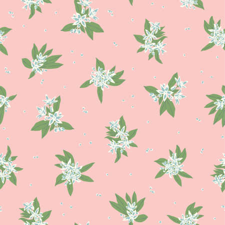Vector hand-drawn small flower and leaf illustration motif seamless repeat pattern digital file pattern artwork fashion home decor print textile fabricのイラスト素材