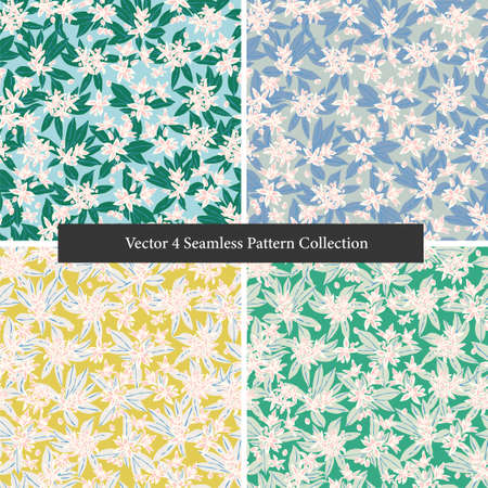 Vector hand- drawn small white flower and leaf illustration motif seamless repeat pattern digital file pattern artwork home decor fashion print fabric textileのイラスト素材