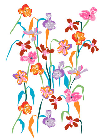 Vector colorful flower illustration graphic resource nature pen drawing texture artworkのイラスト素材