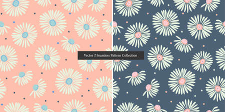 Vector white Cosmos flower illustration motif seamless repeat pattern Summer season fabric digital file artwork home decor print or fashion textileのイラスト素材