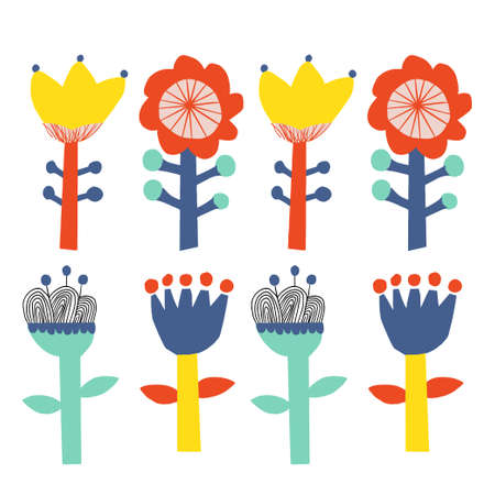 Vector Scandinavian flower illustration set graphic resourceのイラスト素材