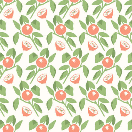 Vector orange tree leaf illustration seamless repeat pattern kitchen home decor print fashion fabric textile digital artworkのイラスト素材
