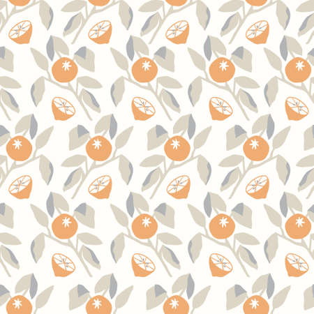 Vector orange tree leaf illustration seamless repeat pattern kitchen home decor print fashion fabric textile digital artworkのイラスト素材