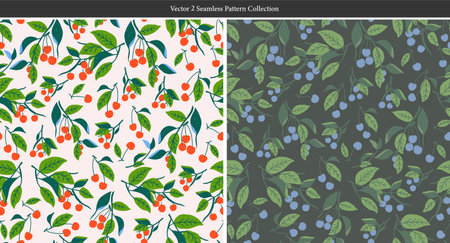 Vector red cherry tree leaf illustration seamless repeat pattern home decor print fashion fabric and textile graphic resource digital artworkのイラスト素材