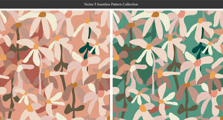 Vector contemporary modern shape abstract flower illustration motif seamless repeat pattern digital...