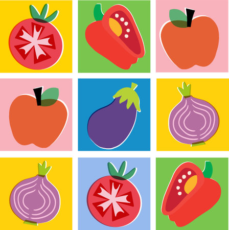 Vector colorful vegetable and fruit illustration graphic resource digital artworkのイラスト素材