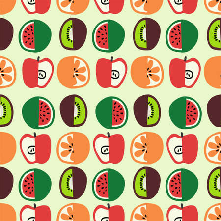 Vector colorful fruits illustration seamless repeat pattern home decor print kitchen fabric and textile graphic resource digital artworkのイラスト素材
