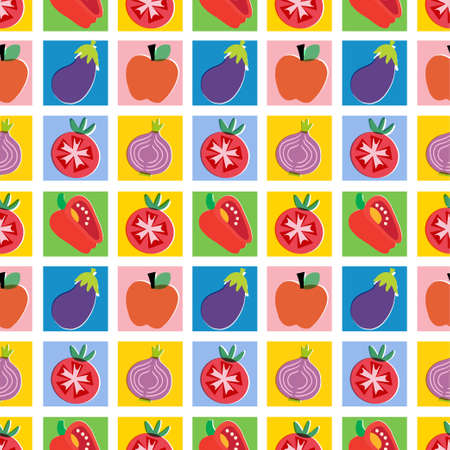 Vector colorful vegetable and fruit illustration seamless repeat pattern home decor print kitchen...