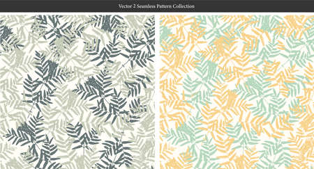 Vector hand-drawn paint brush leaf branches illustration seamless repeat pattern 2 color ways collection set bundle digital artwork fashion textile home decor print fabricのイラスト素材