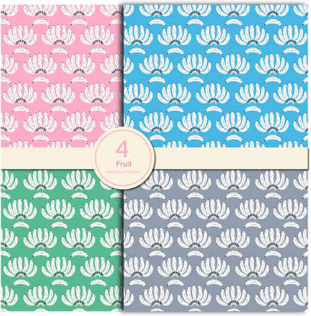 Vector hand-drawn retro banana illustration seamless repeat pattern 4 color ways collection set bundle kids fashion fabric home decor print textile digital artworkのイラスト素材