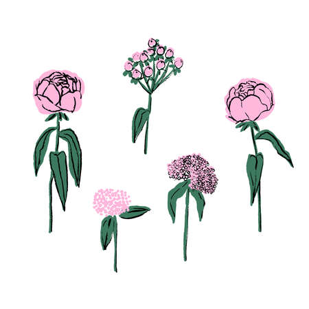 Vector pen drawing retro flower illustration graphic resourceのイラスト素材