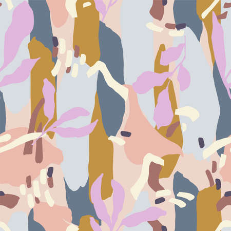 Vector abstract contemporary modern shape and leaf illustration seamless repeat pattern home decor print textile fashion fabric textileのイラスト素材