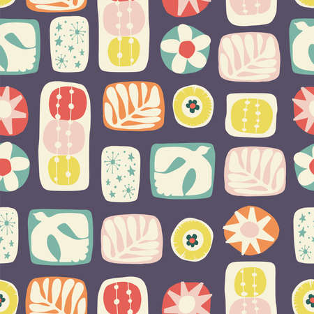Vector Scandinavian modern nature icon illustration design seamless repeat pattern kitchen print fabric and textile digital artworkのイラスト素材