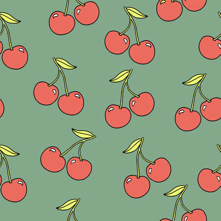 Vector cute outlined cherry illustration seamless repeat pattern kids fashion kitchen print fabric and textile digital artworkのイラスト素材