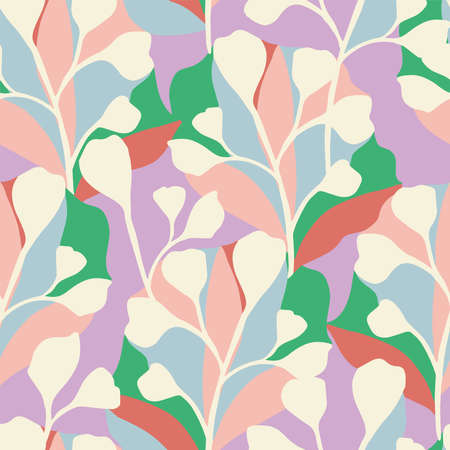 Vector abstract leaf with color-blocking background illustration seamless repeat pattern fashion...