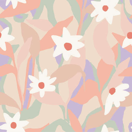 Vector pastel color flower and leaf illustration seamless repeat pattern fashion and home decor fabric print digital artworkのイラスト素材