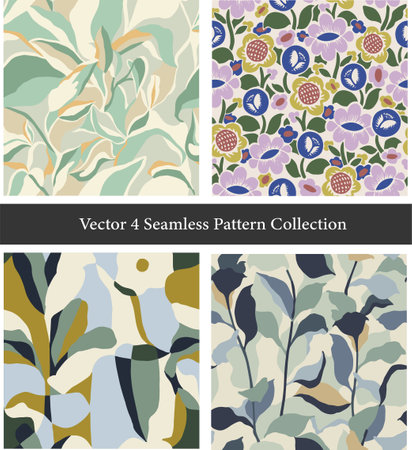 Vector abstract nature themed illustration seamless repeat patterns setのイラスト素材