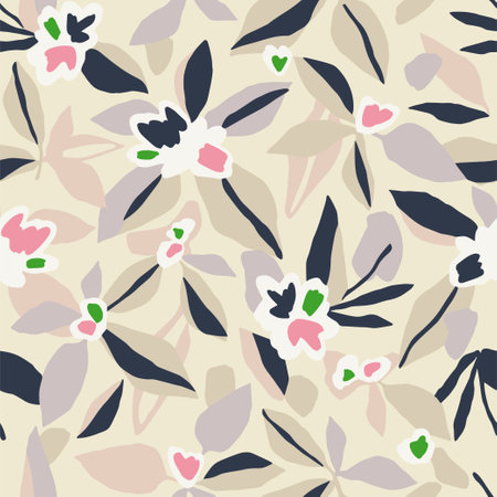 Vector hand-drawn flower sketch illustration seamless repeat patternのイラスト素材