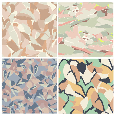Seamless pattern with abstract flowers and leaves in pastel colorsのイラスト素材