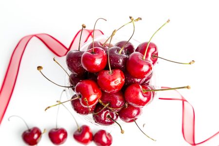Cherries on whiteの写真素材