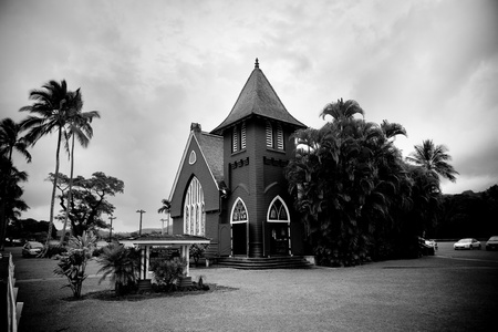 Black and white churchの写真素材