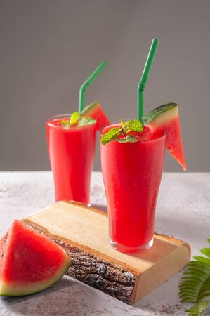 Watermelon smoothie on a wooden. Beverage fruitの写真素材