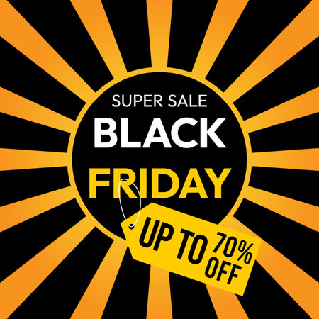Black Friday super sale up to 70 percent off poster design.のイラスト素材