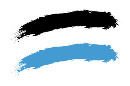 set of brush strokes black and blue paint.のイラスト素材