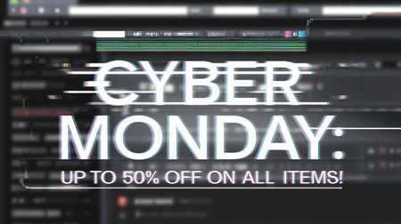Cyber Monday text on the screen. Cyber Monday sale concept.の素材