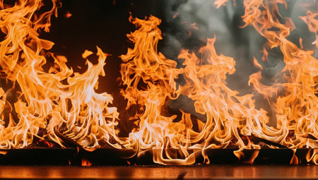 Fire flames on black background.の素材