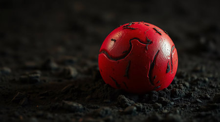 Red easter egg in soil on black background. 3d illustrationの素材