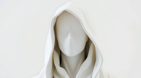 White mannequin head in white cloth on white background, 3d renderの素材